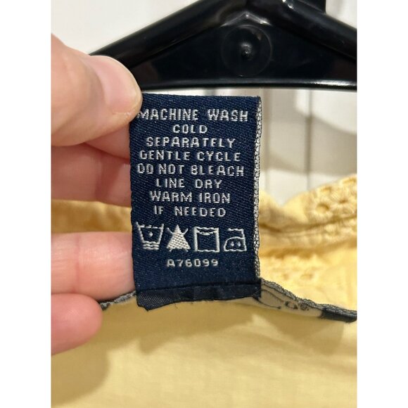 Denim & Co Eyelet Patchwork Button Front Shirt Yellow Sz XL Long Sleeve Boho - Picture 7 of 9